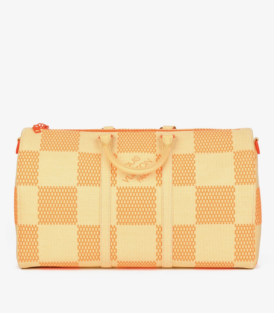 Louis Vuitton Natural & Orange Raffia, Beige Calfskin Leather Keepall 50 Bandoulière - 6