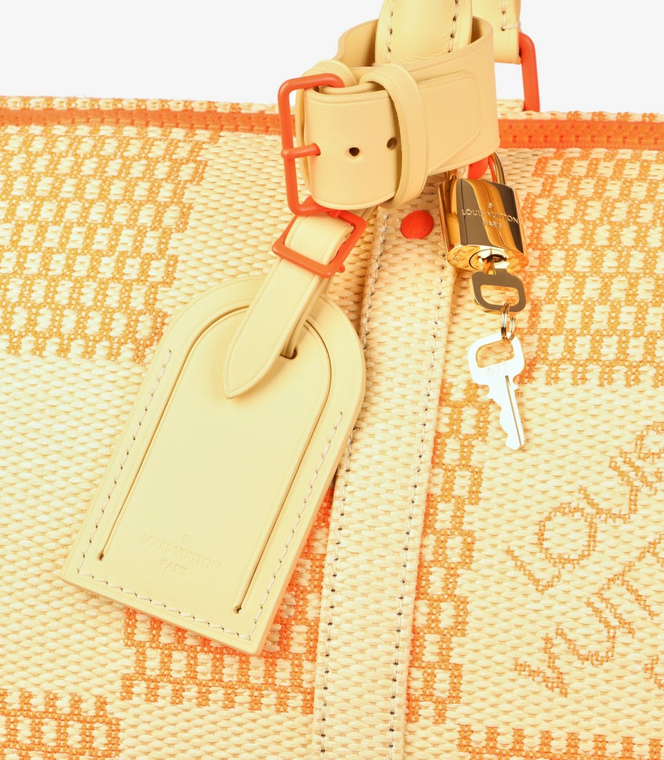 Louis Vuitton Natural & Orange Raffia, Beige Calfskin Leather Keepall 50 Bandoulière - 8