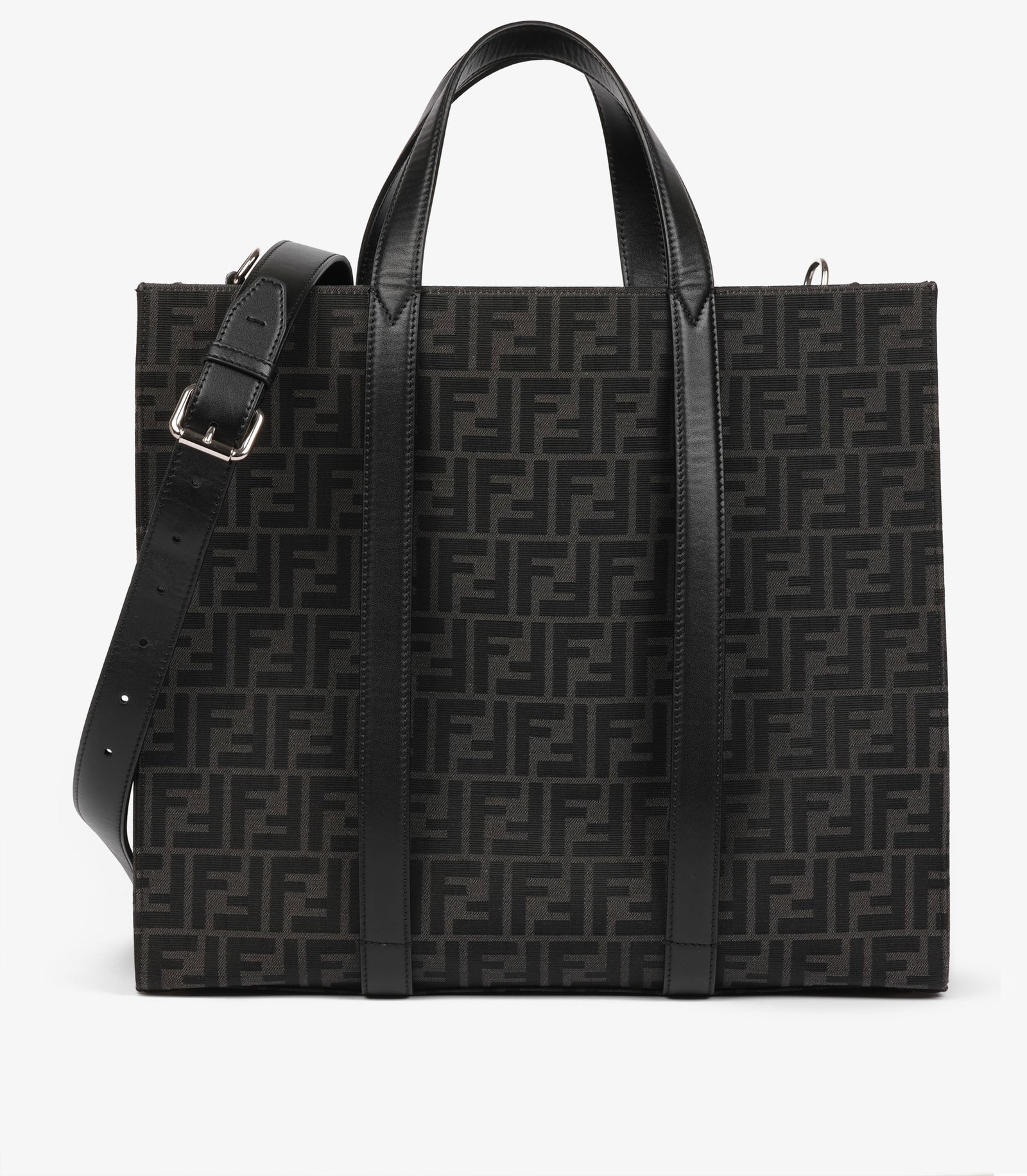 Fendi Grey Zucca Print Canvas & Black Calfskin Leather Shopper Tote (1 of 10)