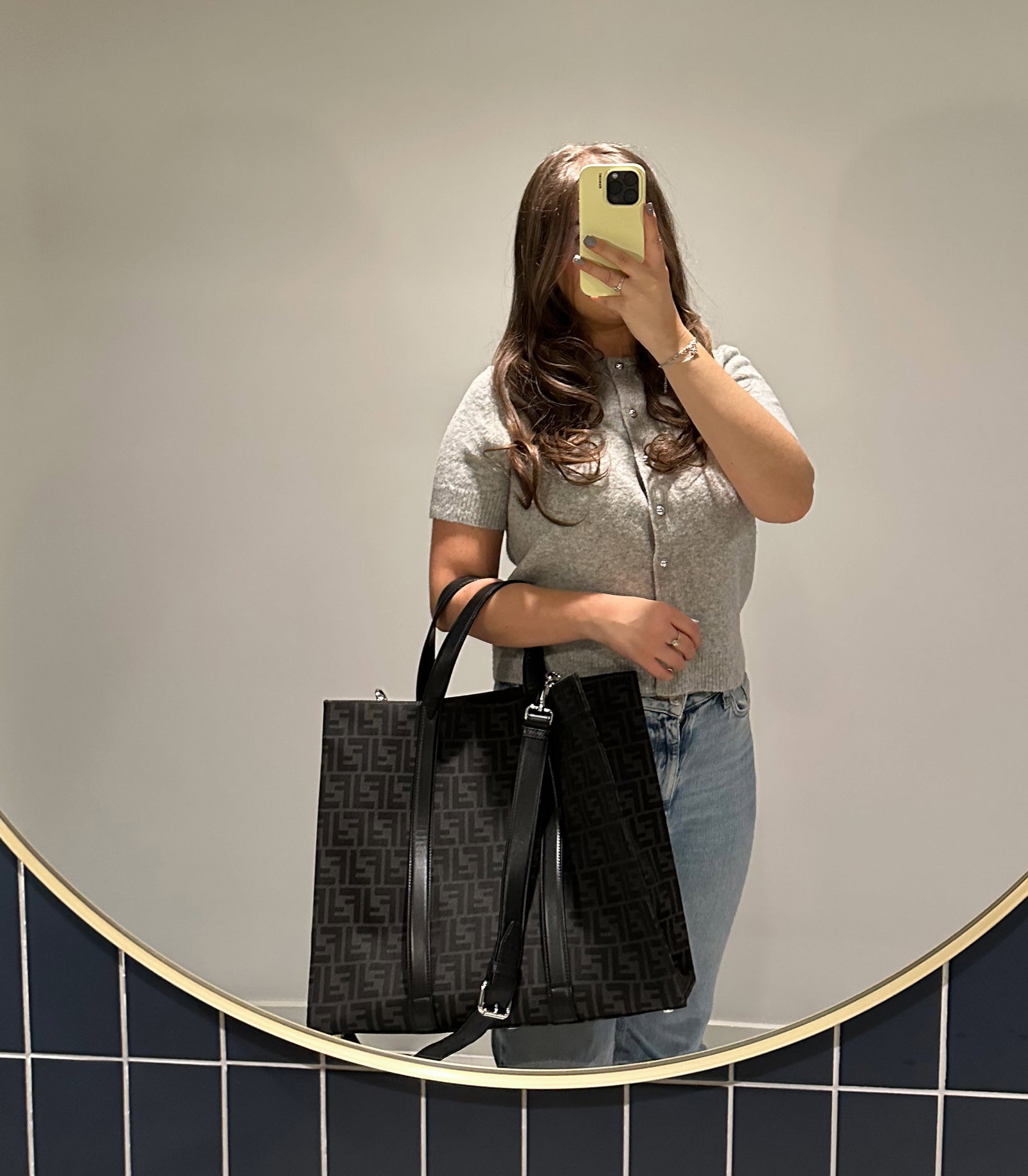 Fendi Grey Zucca Print Canvas & Black Calfskin Leather Shopper Tote - 2