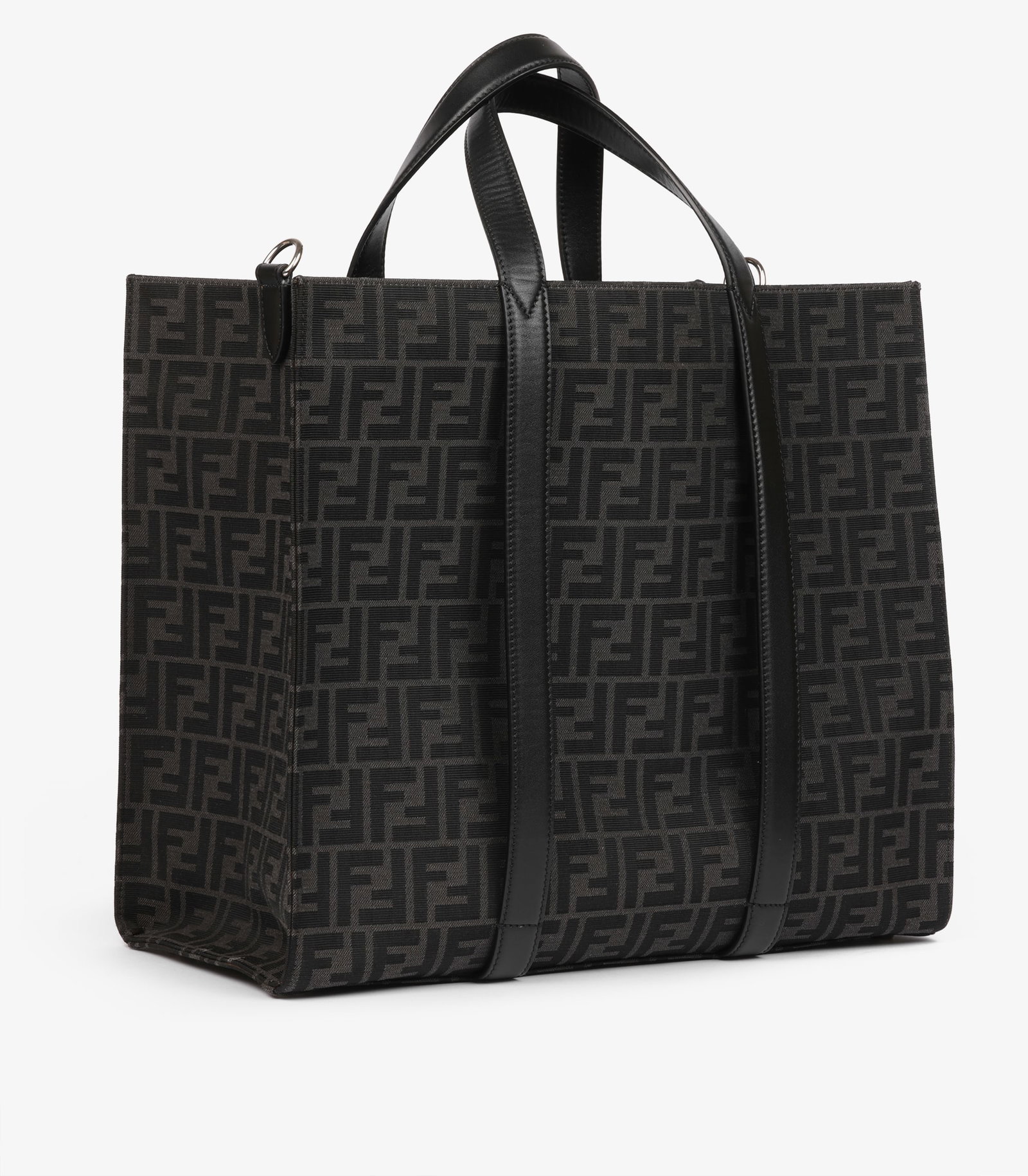Fendi Grey Zucca Print Canvas & Black Calfskin Leather Shopper Tote - 3