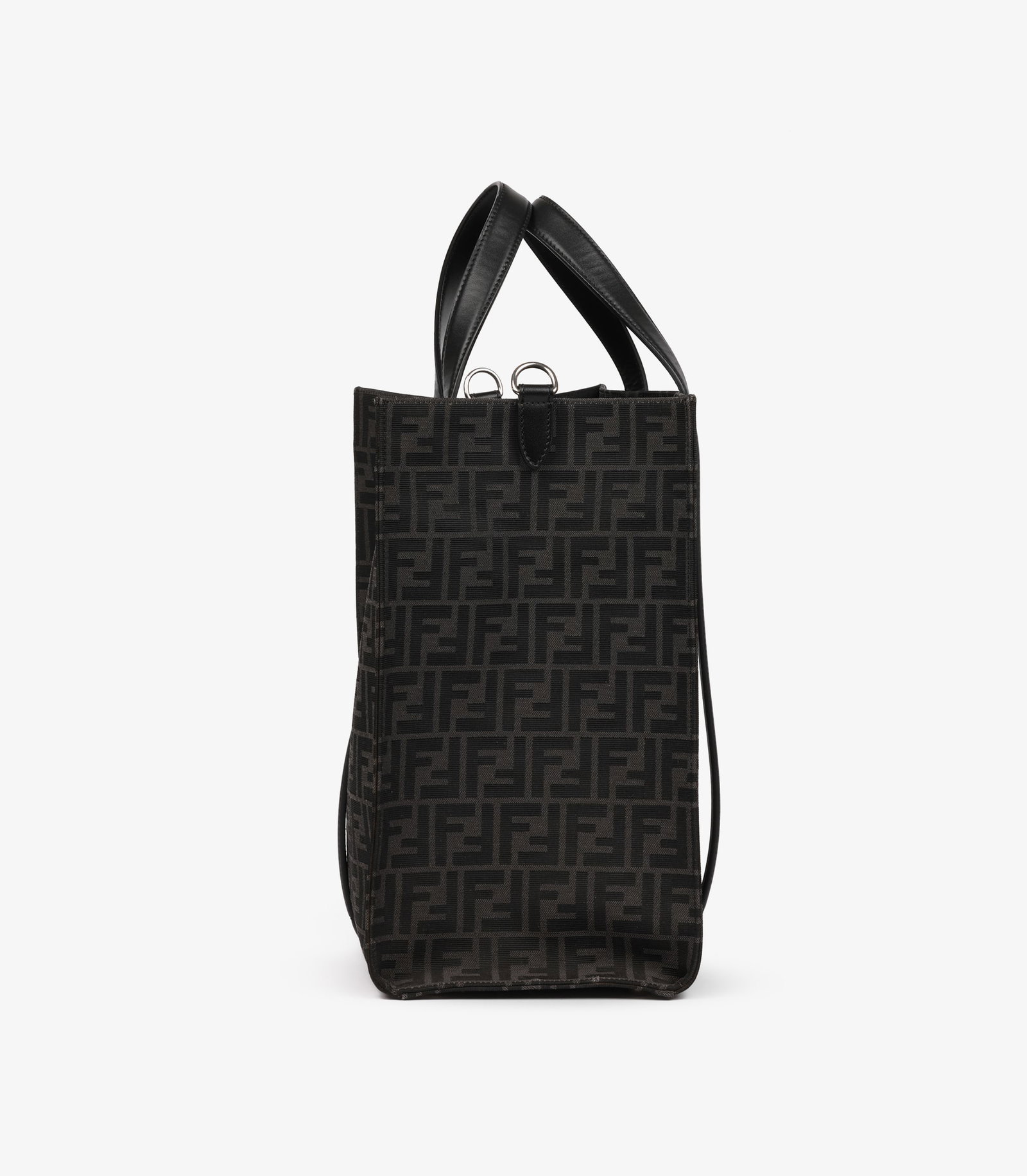 Fendi Grey Zucca Print Canvas & Black Calfskin Leather Shopper Tote - 4