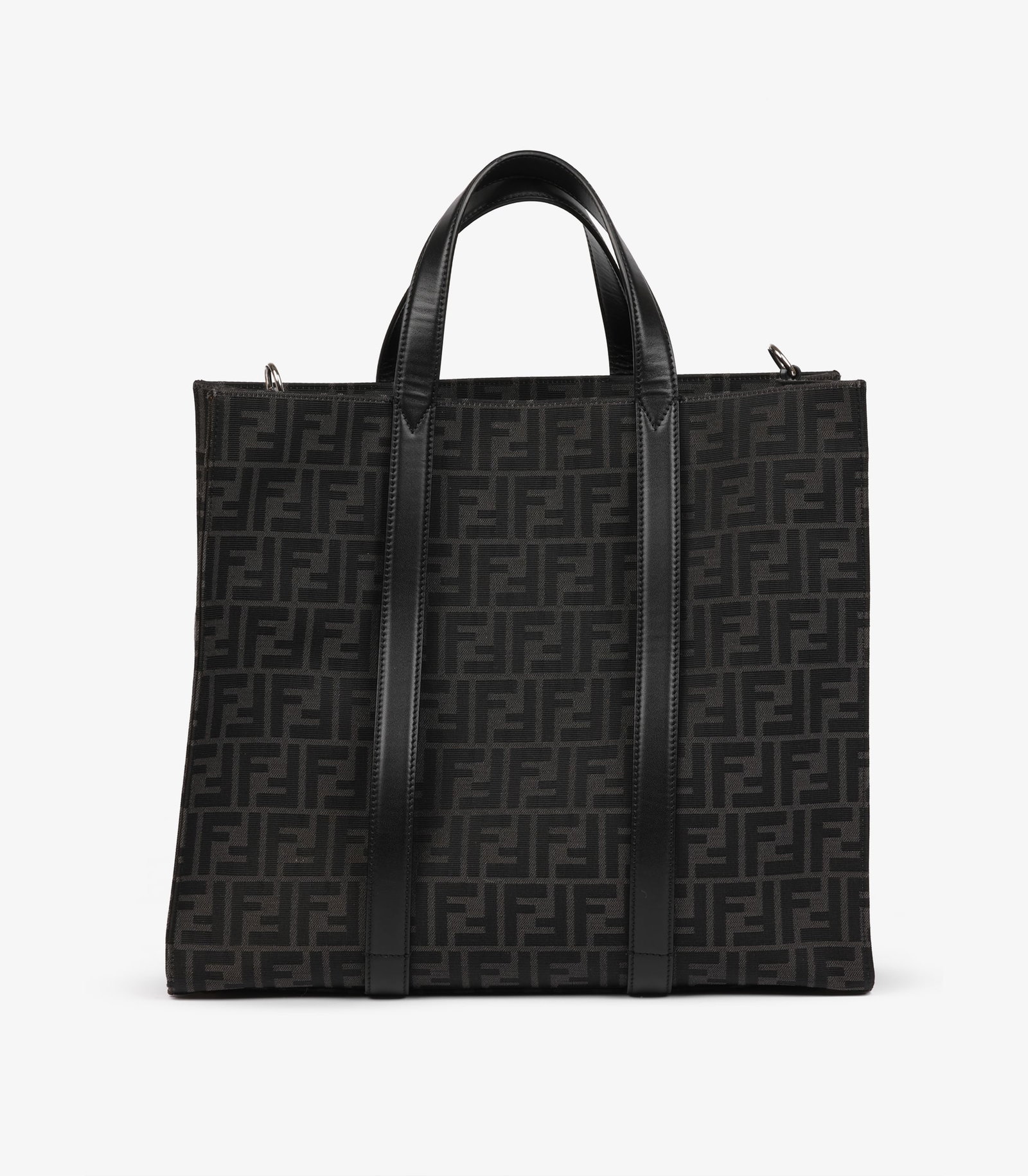 Fendi Grey Zucca Print Canvas & Black Calfskin Leather Shopper Tote - 5