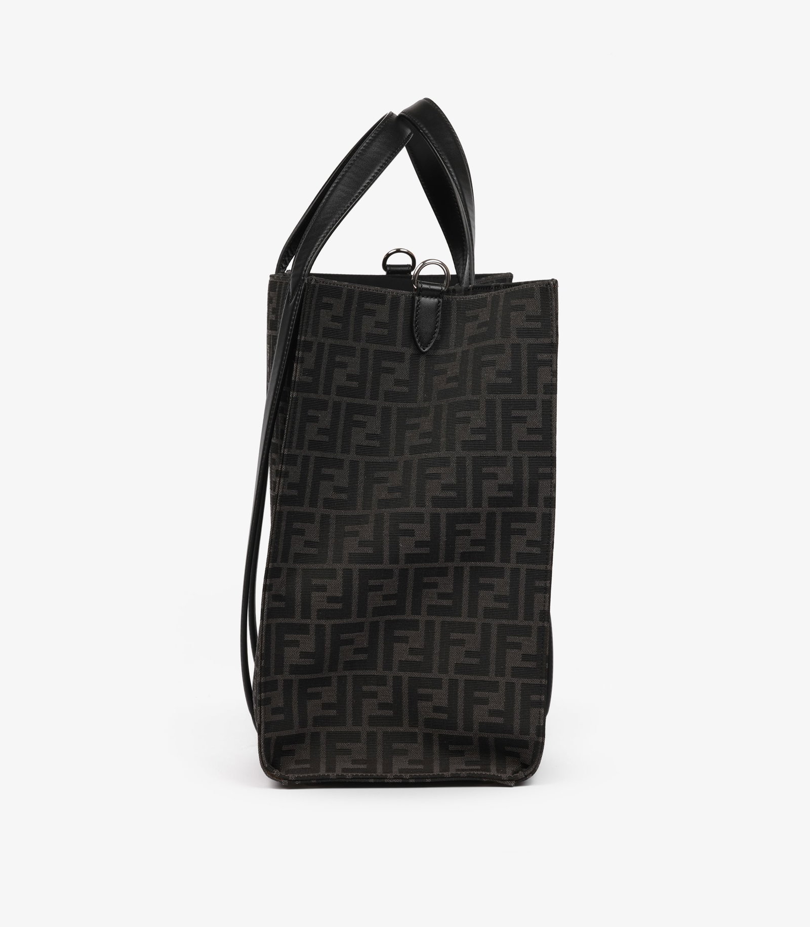 Fendi Grey Zucca Print Canvas & Black Calfskin Leather Shopper Tote - 6