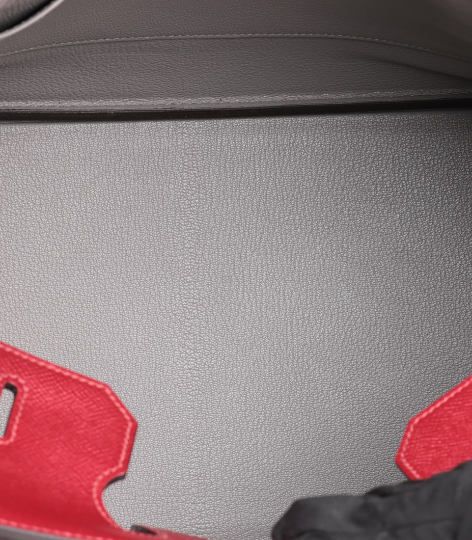 Hermès Rouge Grenat & Gris Mouette Epsom Leather HSS Special Order Birkin 35cm Retourne - 10