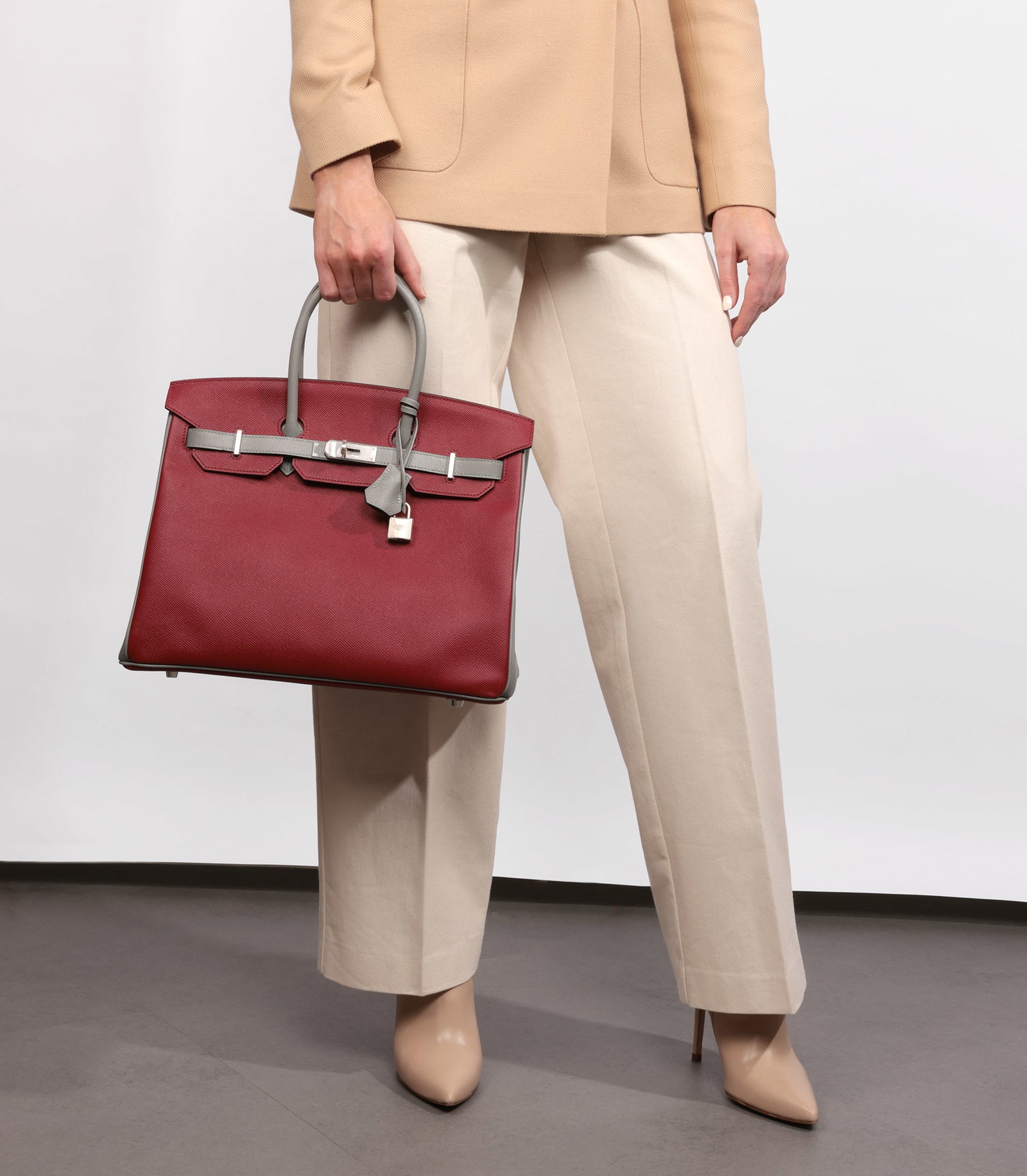 Hermès Rouge Grenat & Gris Mouette Epsom Leather HSS Special Order Birkin 35cm Retourne - 2
