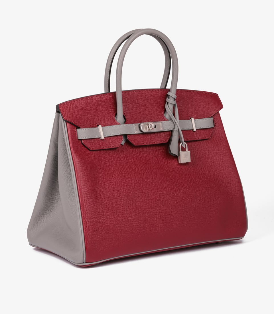 Hermès Rouge Grenat & Gris Mouette Epsom Leather HSS Special Order Birkin 35cm Retourne - 3