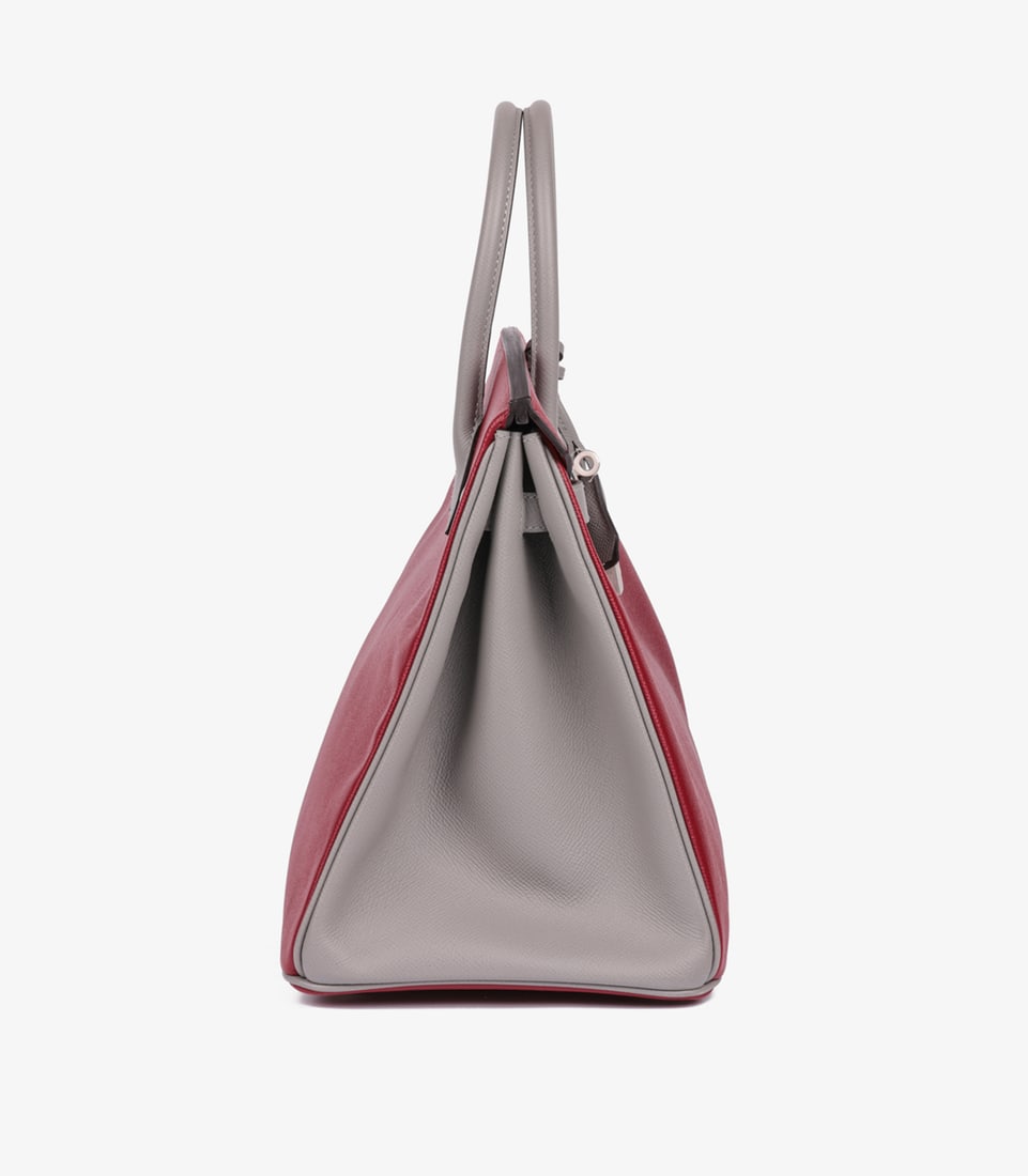 Hermès Rouge Grenat & Gris Mouette Epsom Leather HSS Special Order Birkin 35cm Retourne - 4