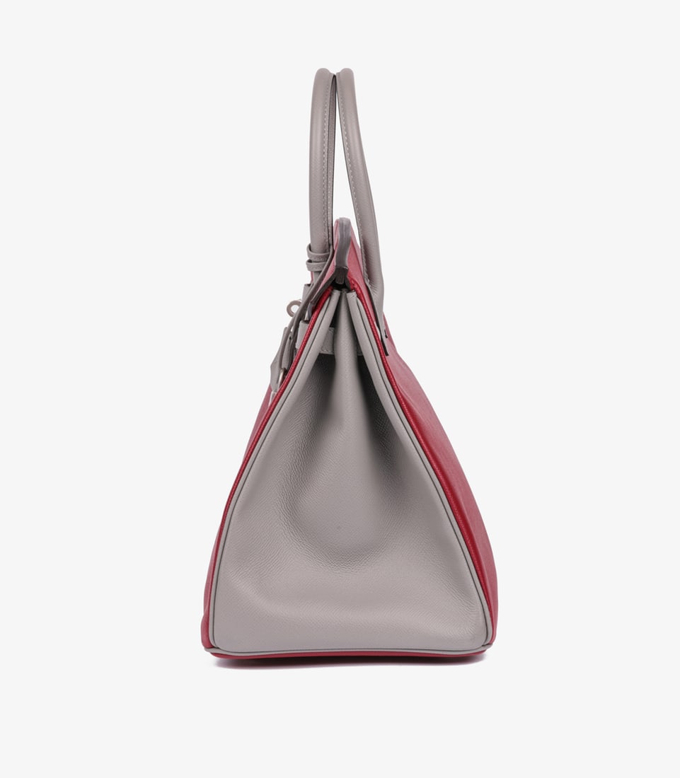 Hermès Rouge Grenat & Gris Mouette Epsom Leather HSS Special Order Birkin 35cm Retourne - 5