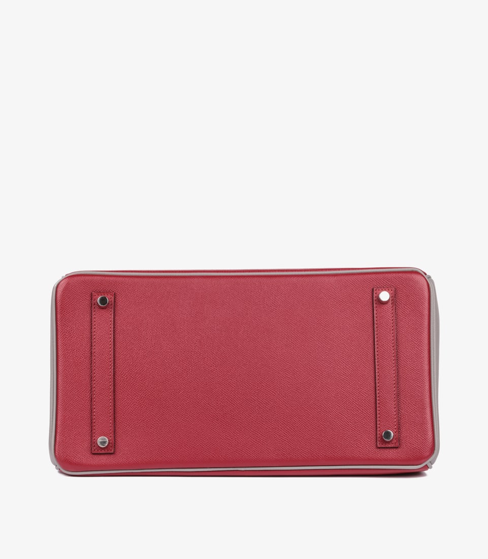 Hermès Rouge Grenat & Gris Mouette Epsom Leather HSS Special Order Birkin 35cm Retourne - 6