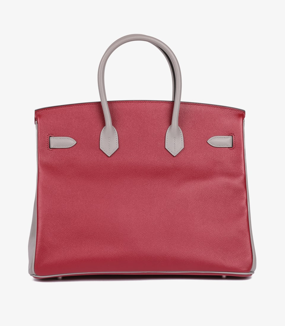 Hermès Rouge Grenat & Gris Mouette Epsom Leather HSS Special Order Birkin 35cm Retourne - 7