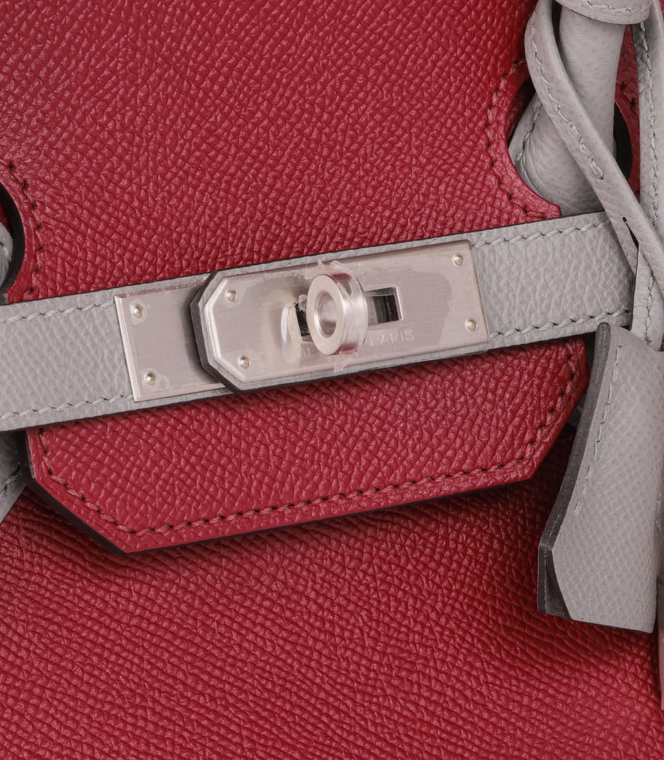 Hermès Rouge Grenat & Gris Mouette Epsom Leather HSS Special Order Birkin 35cm Retourne - 8