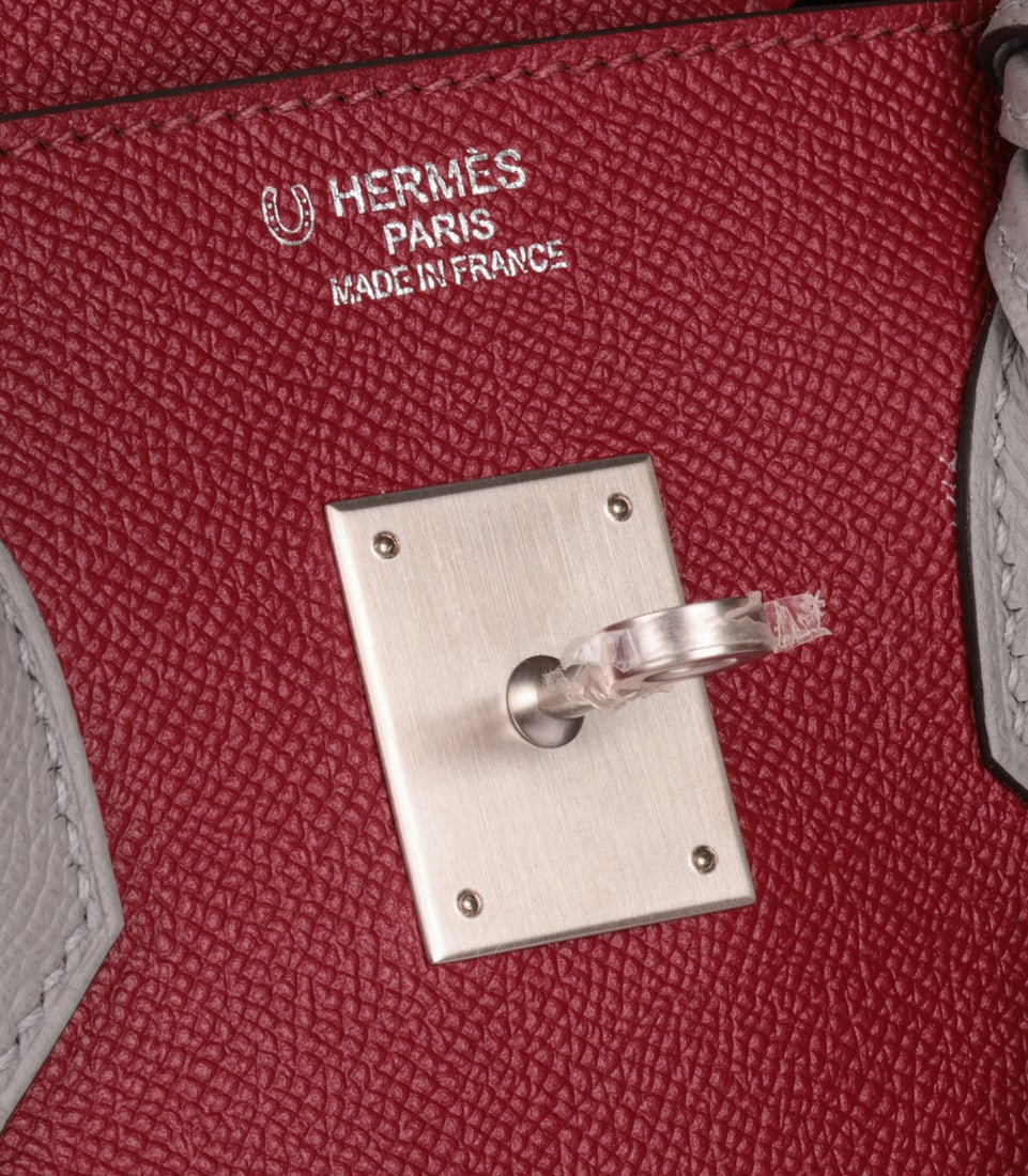 Hermès Rouge Grenat & Gris Mouette Epsom Leather HSS Special Order Birkin 35cm Retourne - 9