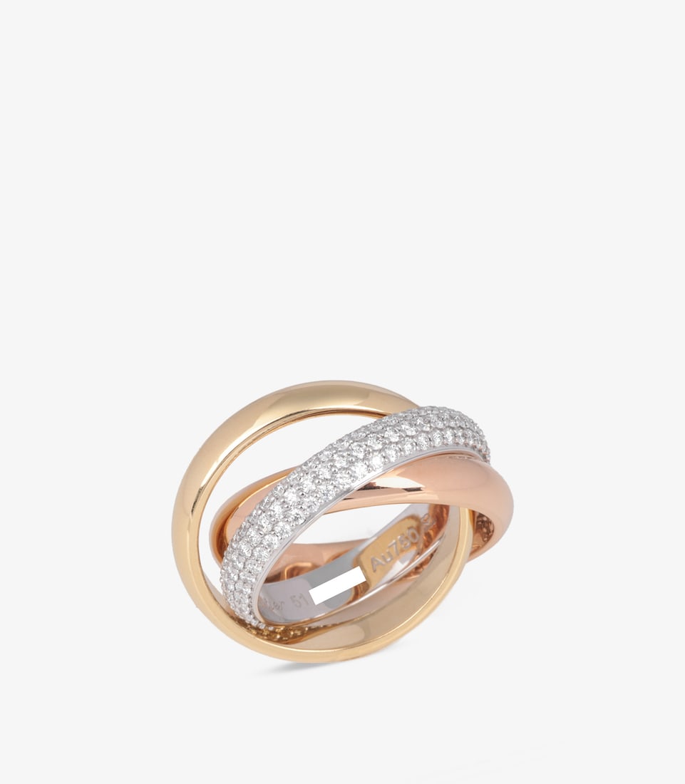 Cartier Pave Diamond 18ct White Gold, 18ct Yellow Gold and 18ct Rose Gold Trinity Ring (1 of 7)
