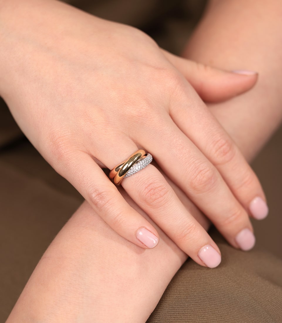 Cartier Pave Diamond 18ct White Gold, 18ct Yellow Gold and 18ct Rose Gold Trinity Ring - 2
