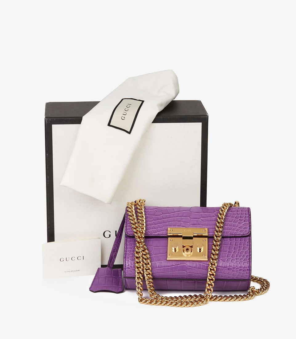 Gucci Violet Cyclamen Matte Alligator Leather Small Padlock Shoulder Bag - 11
