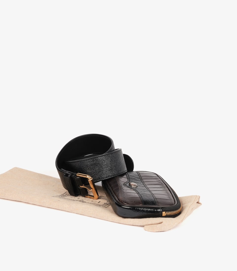 Gucci Aubergine Matte Alligator & Calfskin Leather, Black Aged Patent Leather Ophidia Mini Belt B... - 11