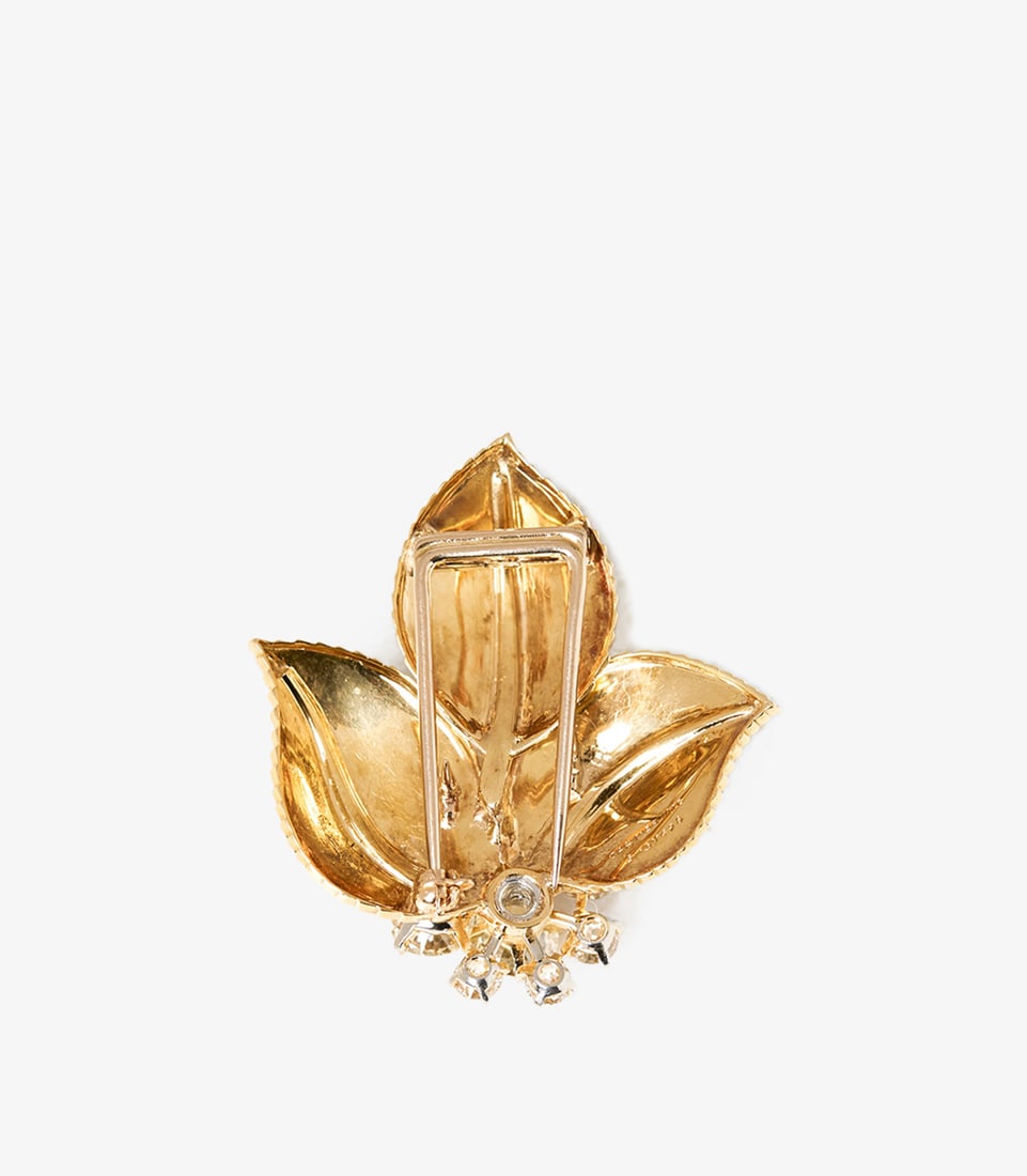 Cartier European Cut Diamond Set 18ct Yellow Gold Vintage Leaf Design Brooch - 4