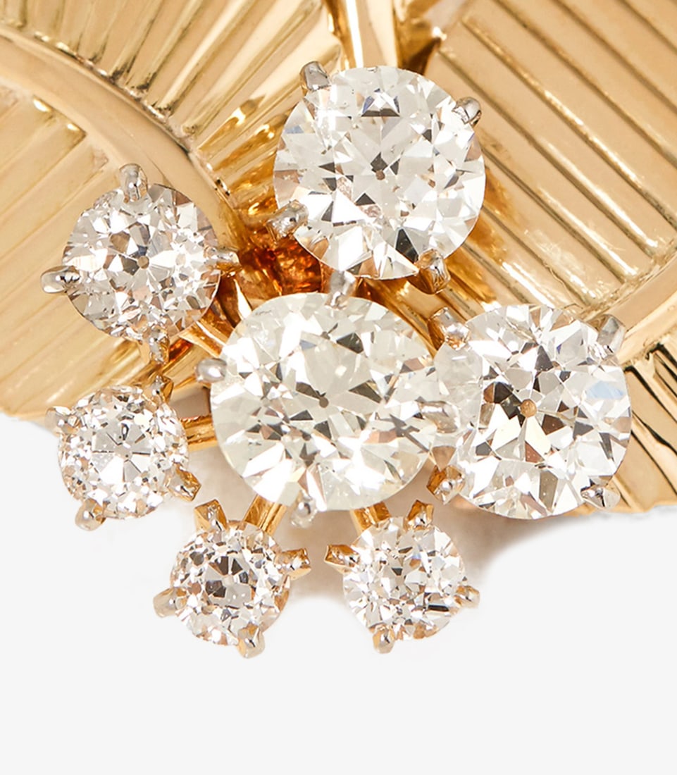Cartier European Cut Diamond Set 18ct Yellow Gold Vintage Leaf Design Brooch - 5