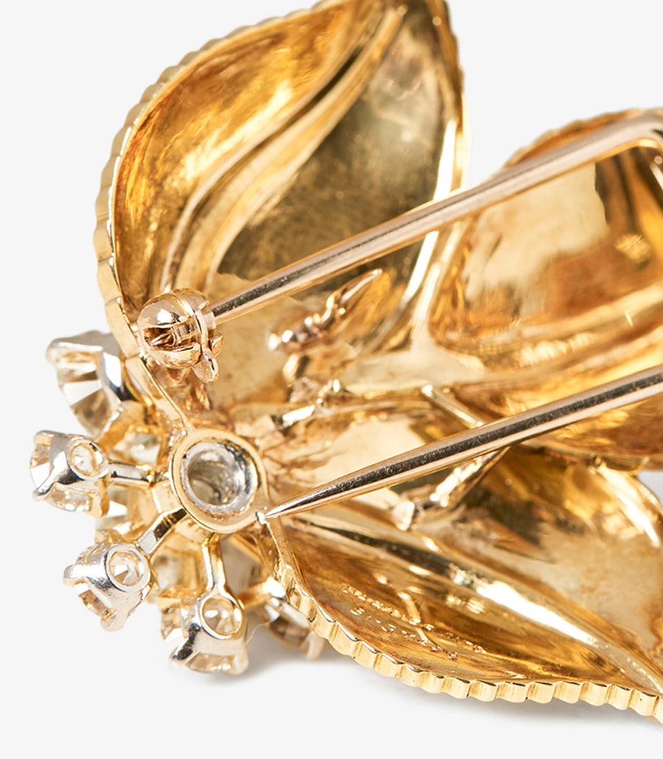 Cartier European Cut Diamond Set 18ct Yellow Gold Vintage Leaf Design Brooch - 7