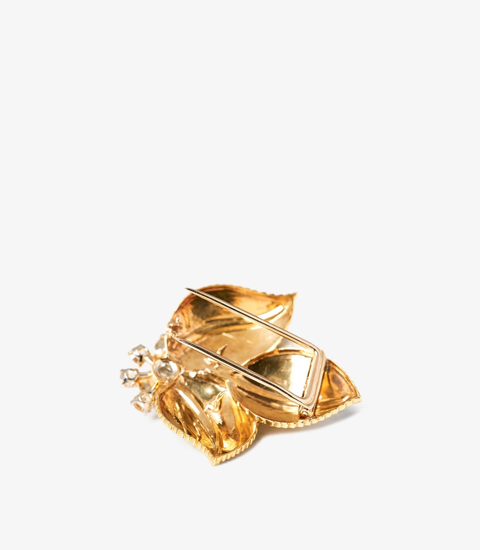 Cartier European Cut Diamond Set 18ct Yellow Gold Vintage Leaf Design Brooch - 8