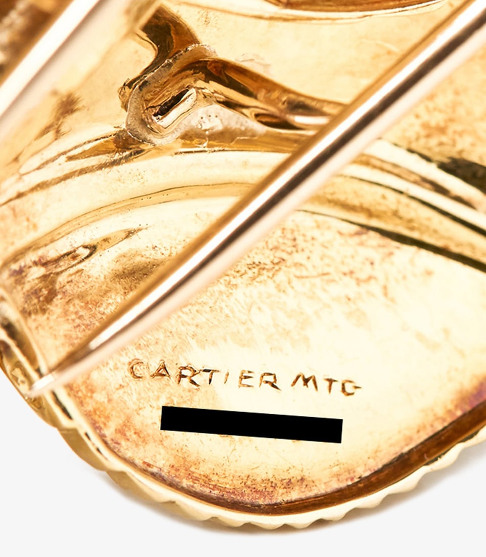 Cartier European Cut Diamond Set 18ct Yellow Gold Vintage Leaf Design Brooch - 9