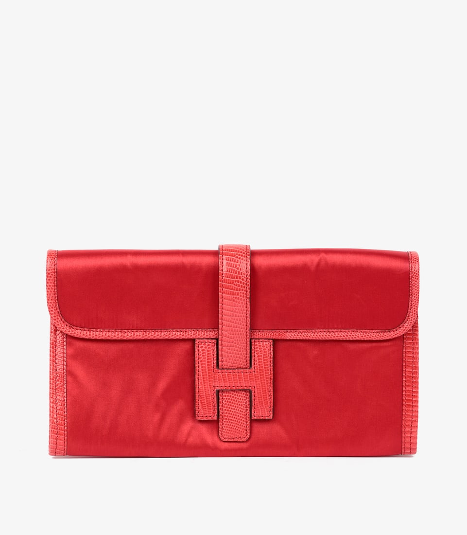 Hermès Rouge Braise Lizard Leather & Silk Jige Elan 29: Title: Hermès Rouge Braise Lizard Leather & Silk Jige Elan 29 Description: Hermès Rouge Braise Lizard Leather & Silk Jige Elan 29 Product Details Ref: HB4154 Brand: