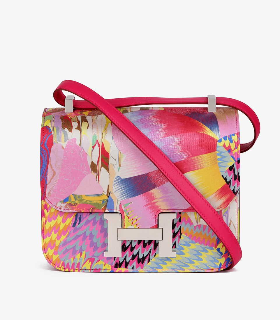 Hermès Rose Mexico Swift Leather & Marble Silk Constance 24: Title: Hermès Rose Mexico Swift Leather & Marble Silk Constance 24 Description: Hermès Rose Mexico Swift Leather & Marble Silk Constance 24 Product Details Ref: HB4429 Brand: