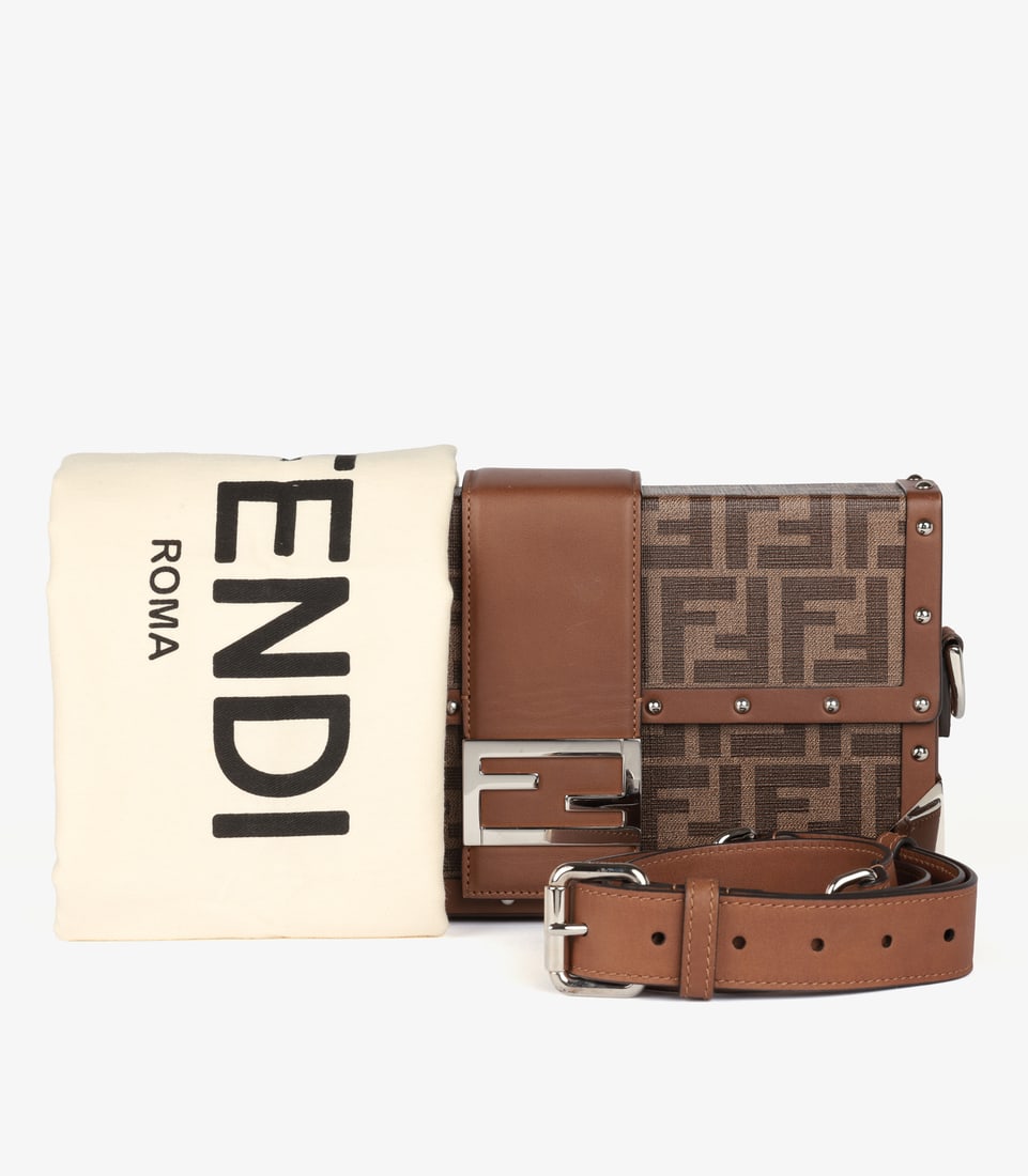 Fendi Brown Zucca Monogram Coated Canvas & Calfskin Leather Hard Trunk Baguette - 11