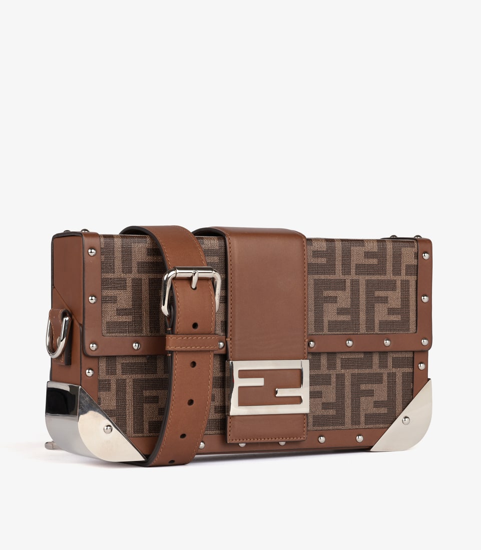 Fendi Brown Zucca Monogram Coated Canvas & Calfskin Leather Hard Trunk Baguette - 3