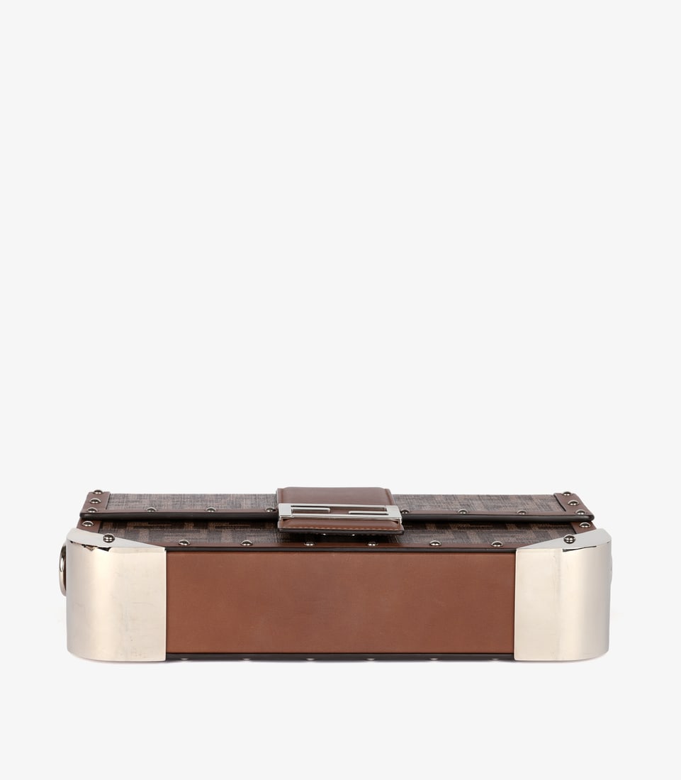 Fendi Brown Zucca Monogram Coated Canvas & Calfskin Leather Hard Trunk Baguette - 7