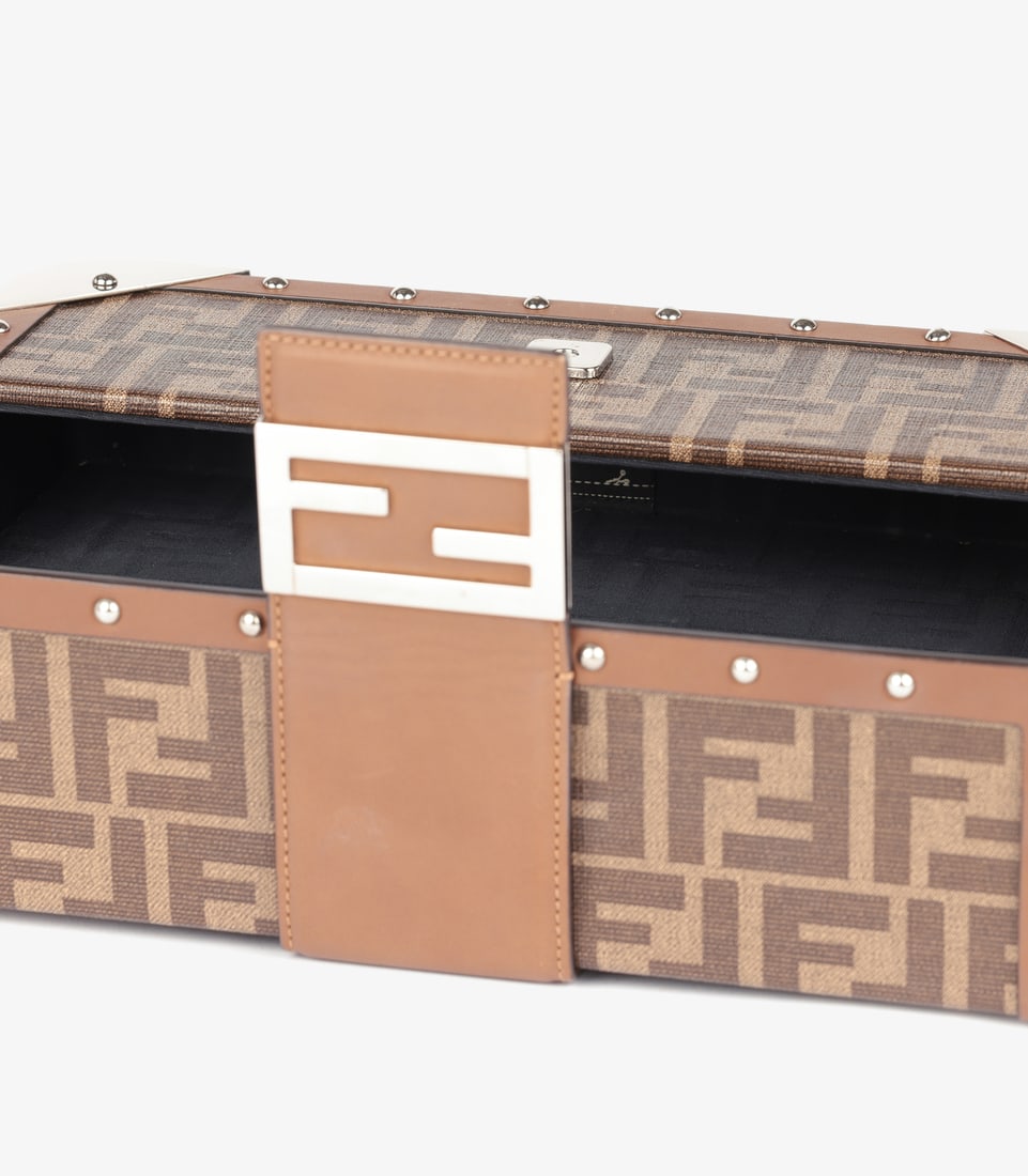 Fendi Brown Zucca Monogram Coated Canvas & Calfskin Leather Hard Trunk Baguette - 9