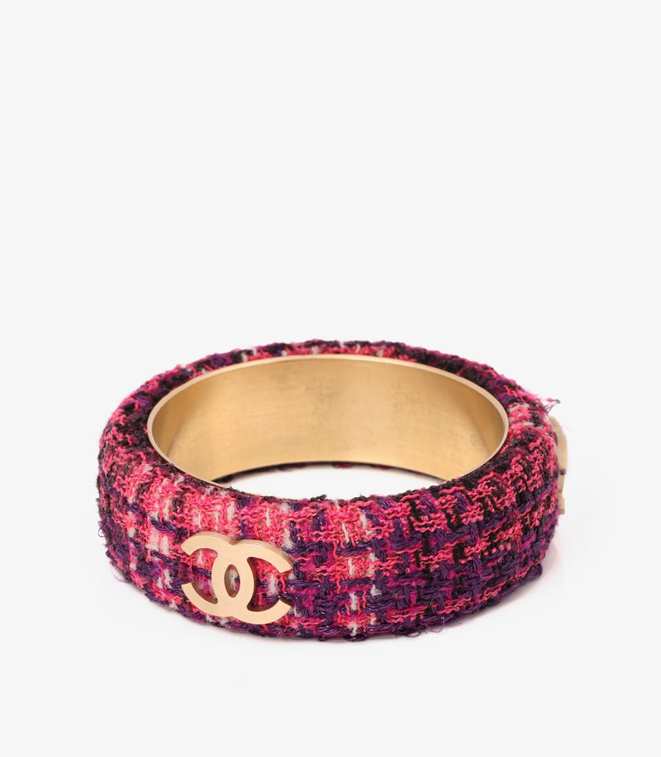 Chanel Multicolour Tweed Matte Gold Tone Bangle (1 of 7)