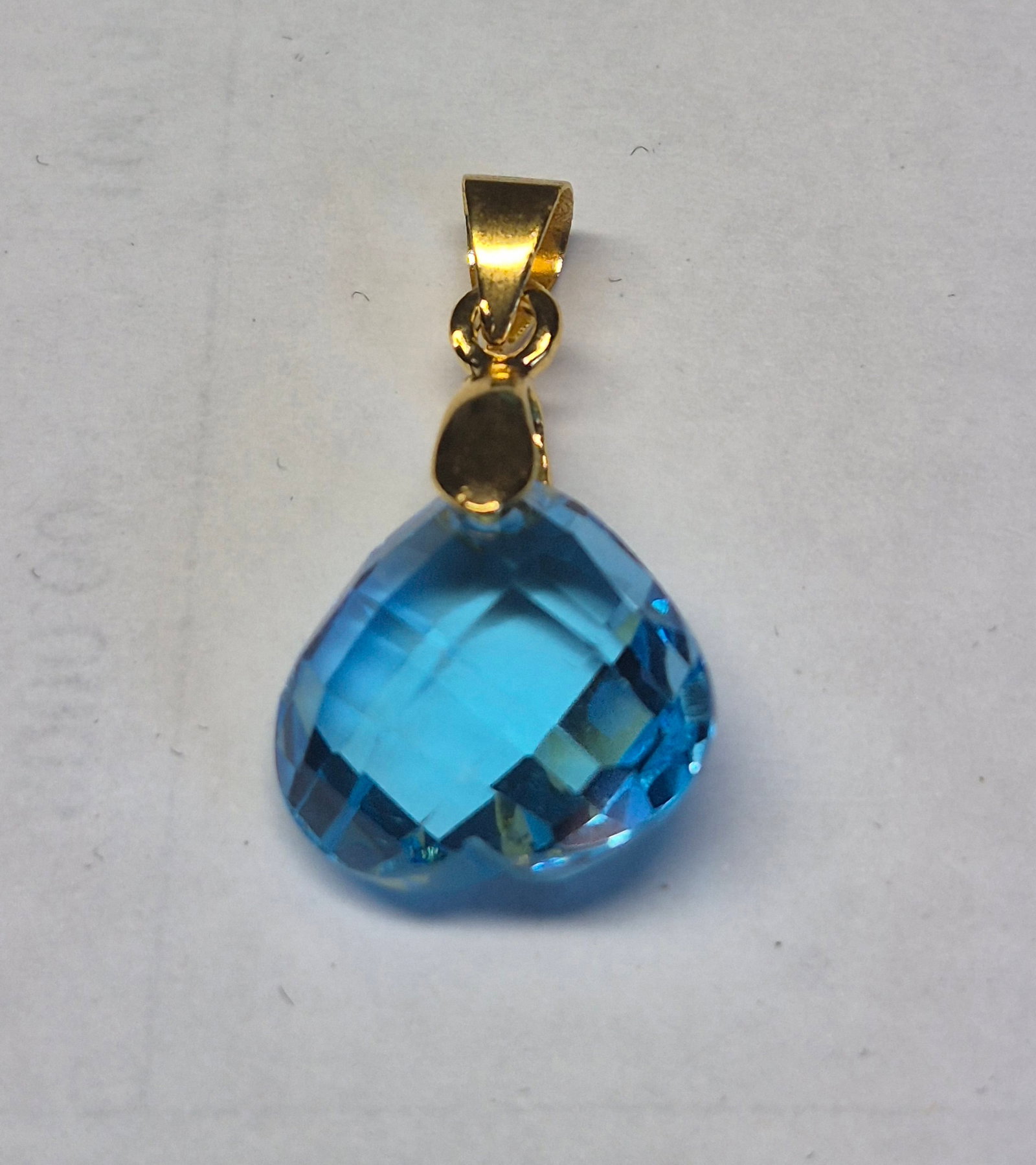 Natural Blue Topaz Heart Pendant – Faceted Gemstone Charm Gold Tone Bail - 2