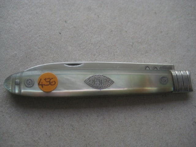 George III Mother of Pearl Hafted Double Duty Marked Silver Bladed Folding Fruit Knife - 9