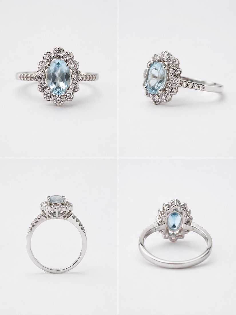 Natural Blue Topaz Ring in Sterling Silver 925 – Elegant Halo Design (1 of 1)