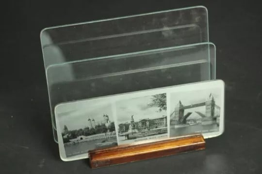 Boxed Glass and Teak Vintage Letter Rack: Title: Boxed Glass and Teak Vintage Letter Rack Description: new old stock, in original box, never opened. Condition: New Delivery option: Collection & Delivery Location: TN16 Category: Antiques
