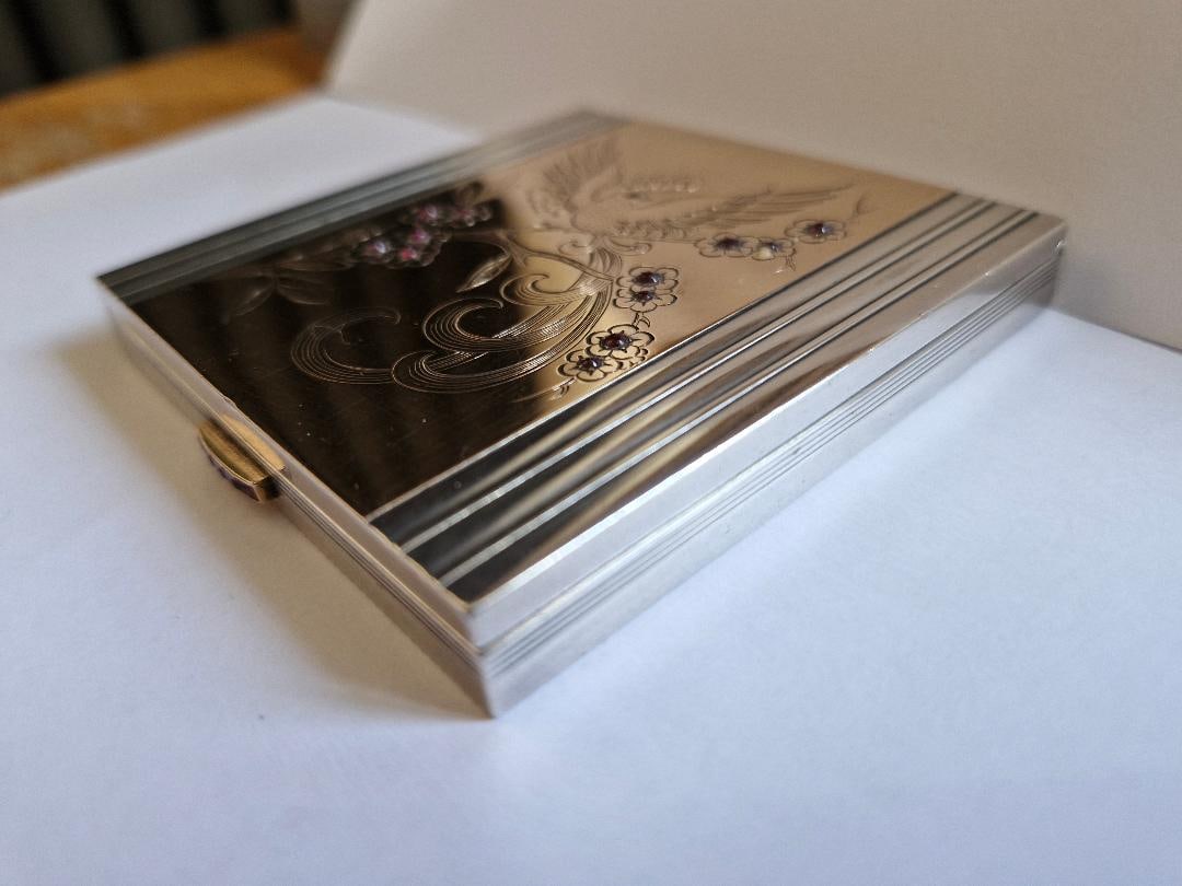 Beautiful Vintage French 18K Rose Gold and Sterling Silver Powder Compact - 5