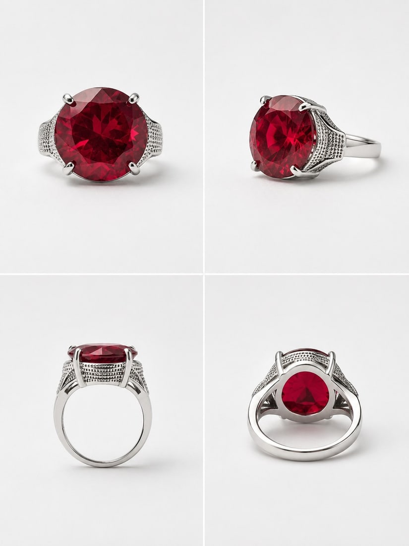 Large Red Crystal Statement Ring – Adjustable Size 17: Title: Large Red Crystal Statement Ring – Adjustable Size 17 Description: Bold and eye-catching statement ring featuring a large faceted deep-red crystal in a decorative silver-tone