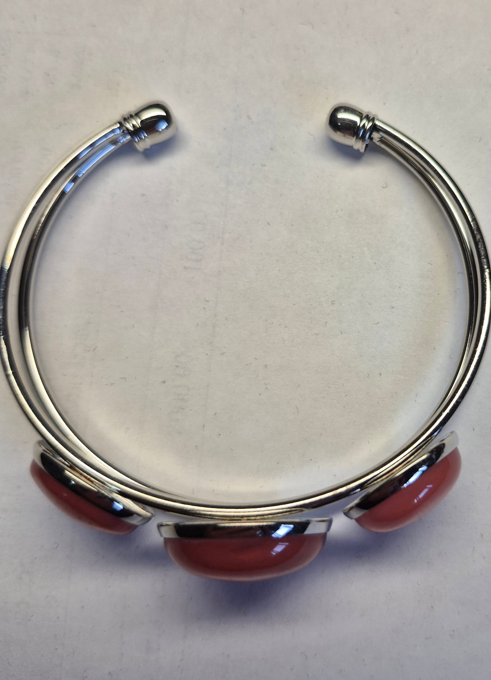 Stainless Steel Open Bangle Bracelet With Carnelian Cabochon Stones - 3