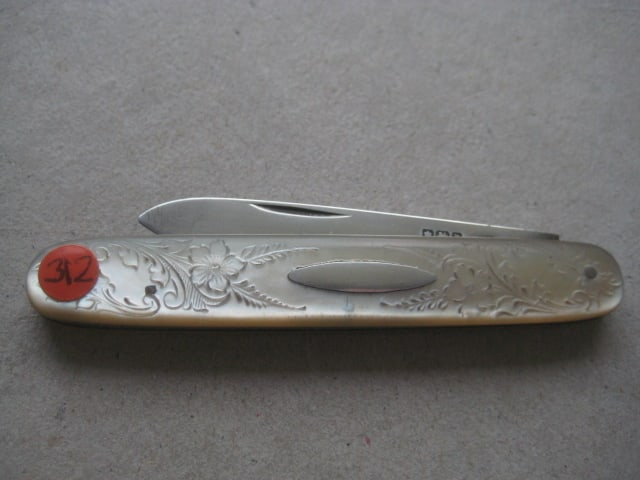 George V Mother of Pearl Hafted Silver Bladed Folding Fruit Knife - 8