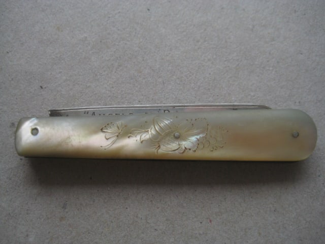 George V Mother of Pearl Hafted Silver Bladed Folding Fruit Knife - 13
