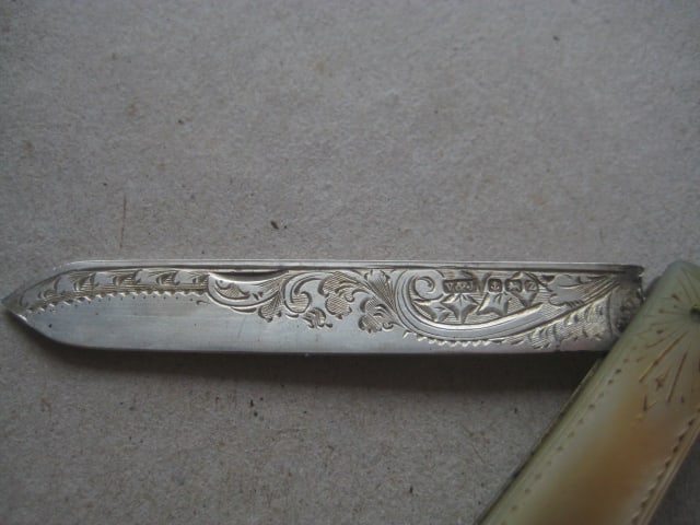 George V Mother of Pearl Hafted Silver Bladed Folding Fruit Knife - 6