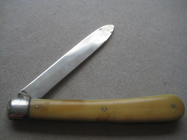 Rare Victorian Bone Hafted Silver Bladed Folding Fruit Knife - 2