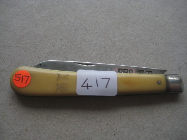 Rare Victorian Bone Hafted Silver Bladed Folding Fruit Knife - 8