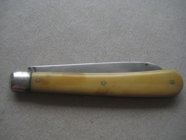 Rare Victorian Bone Hafted Silver Bladed Folding Fruit Knife - 9