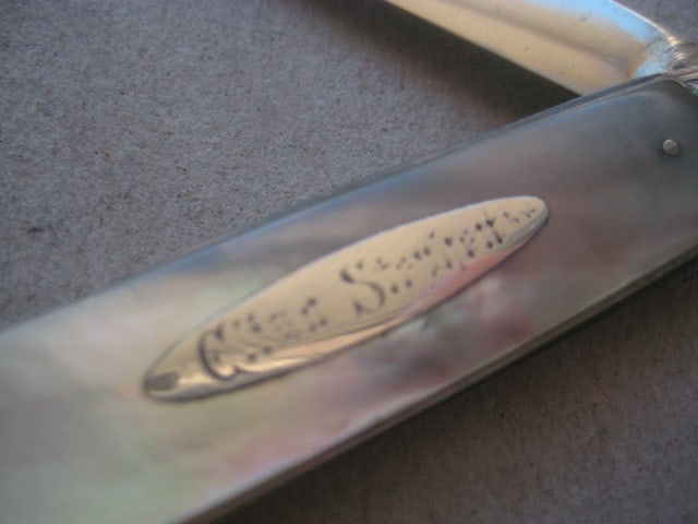 Rare London Hallmarked Mother of Pearl Hafted Silver Bladed Folding Fruit Knife - 5
