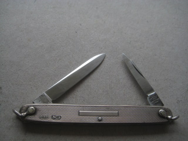 George V RMS Queen Mary Silver Hafted Twin Steel Bladed Folding Penknife - 2