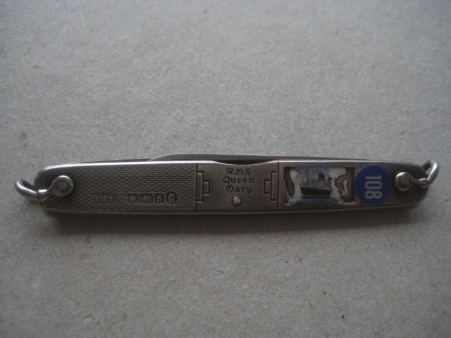 George V RMS Queen Mary Silver Hafted Twin Steel Bladed Folding Penknife - 9