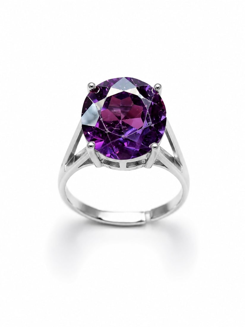 Silver Plated Adjustable Ring With 13 Ct Round Alexandrite Stone – 15 mm (1 of 1)